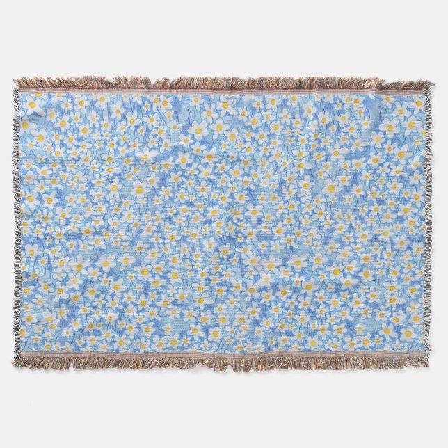 Manta Blue Daisy Floral Pattern (Anverso)