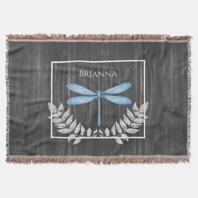 Manta Blue Dragonfly Rústico Personalizado Throw Blanket (Anverso)