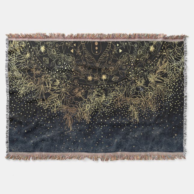 Manta Blue Gold Mandala Floral (Anverso)