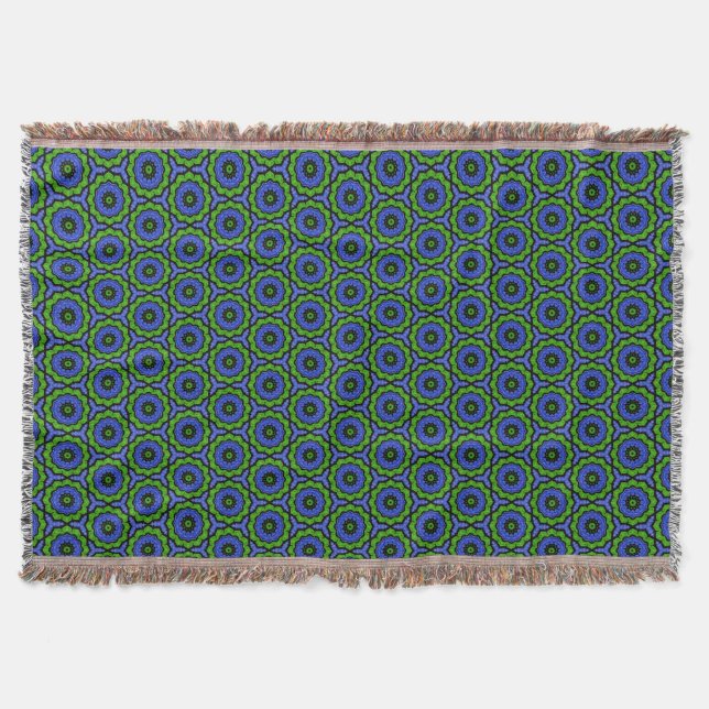 Manta Blue Green Floral Mandala Throw Blanket (Anverso)