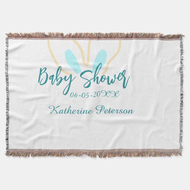 Manta Blue yellow baby shower name date animal ear cute  (Anverso)