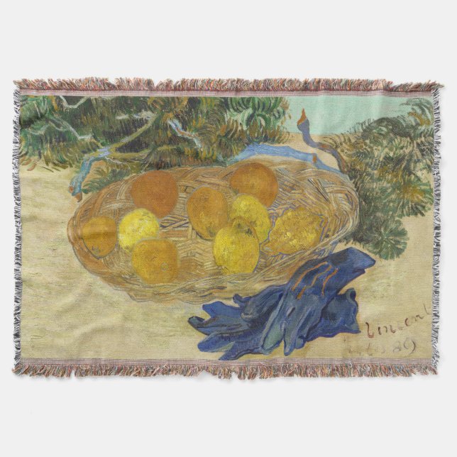 Manta Bodegón de naranjas limones guantes azules de Van  (Anverso)