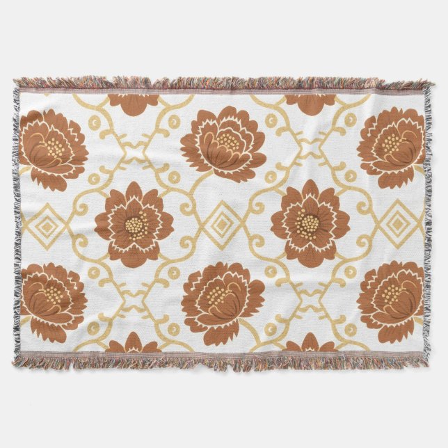 Manta Bohemia Floral Throw Blanket - Terracotta y Gol (Anverso)