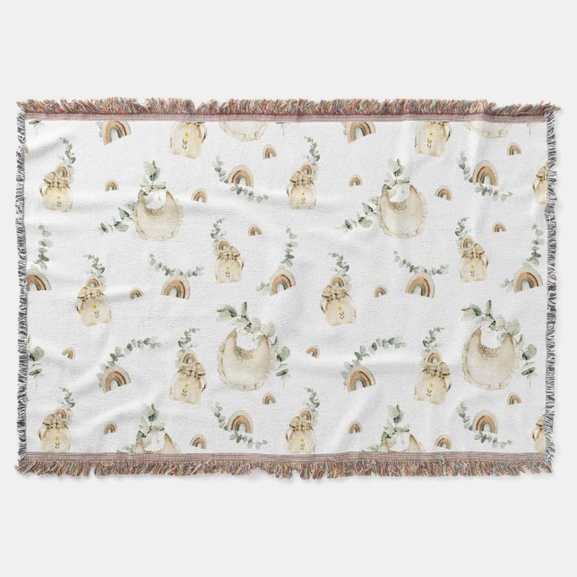 Manta Boho Baby Bibs Rainbows Patrón de vegetación botán (Anverso)