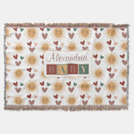 Manta Boho Baby Sun & Hearts Personalized Throw Blanket