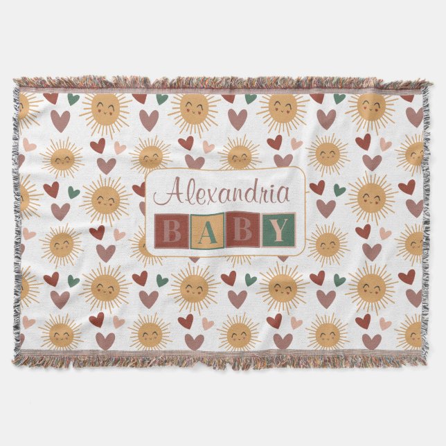 Manta Boho Baby Sun & Hearts Personalized Throw Blanket (Anverso)