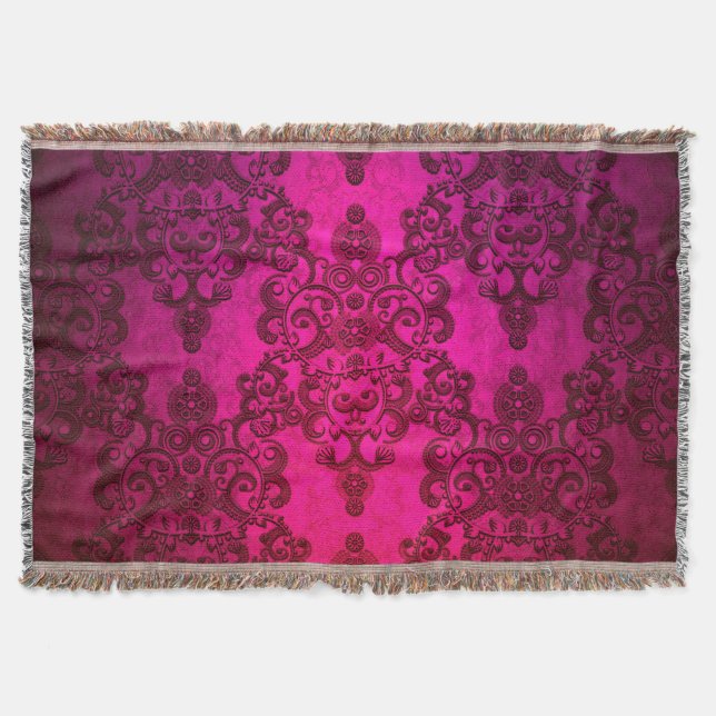 Manta Boho Damask Profundo Rosa Brillante Estilo Victori (Anverso)