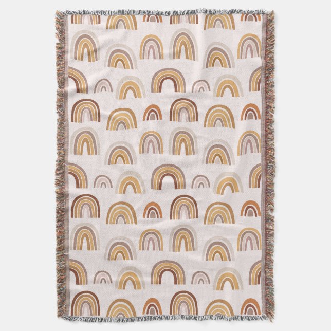Manta Boho Deert Rainbow Abstract Arch Pattern Taupe (Frente vertical)
