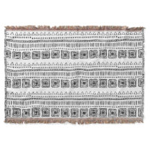 Boho Ethnic Throw Blanket - Blanco y negro