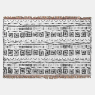 Manta Boho Ethnic Throw Blanket - Blanco y negro