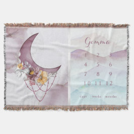 Manta Boho Floral Moon Milestone Baby Blanket