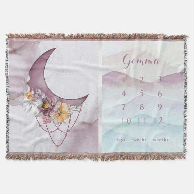 Manta Boho Floral Moon Milestone Baby Blanket (Anverso)