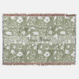 Manta Boho Floral Wildflowers Sage Green Personalized
