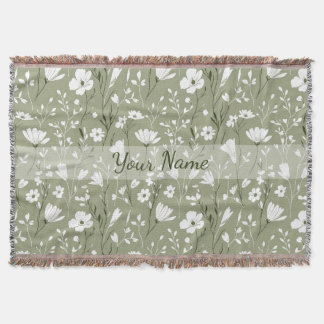 Manta Boho Floral Wildflowers Sage Green Personalized