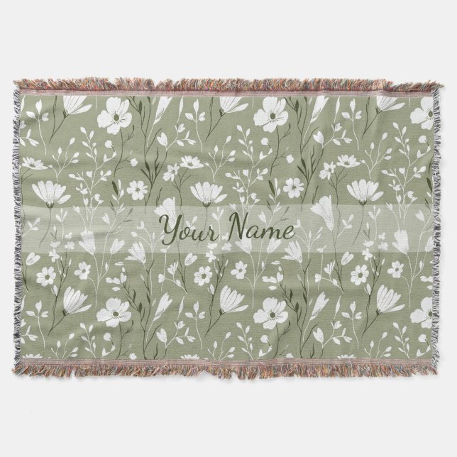 Manta Boho Floral Wildflowers Sage Green Personalized (Anverso)