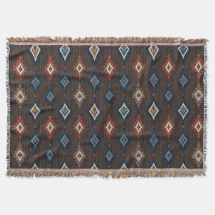 Manta Boho Ikat Throw Blanket - Marrón terrario con cora