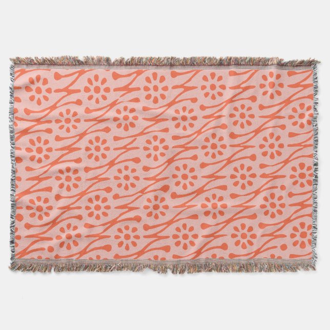 Manta Boho Ilustracion botánico Patrón Coral Rubor (Anverso)