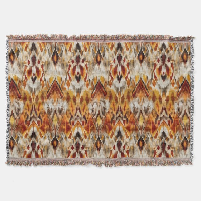 Manta Boho moderno Neutral Naranja marrón Ikat Tribal (Anverso)