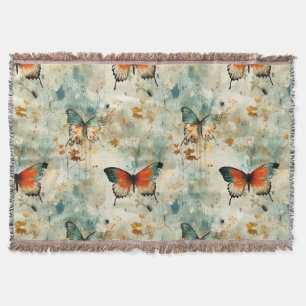 Manta Boho Naranja Verde Azul Mariposa Flor Silvestre Pi