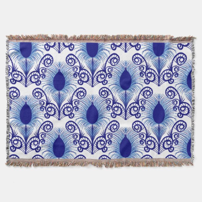 Manta Boho Peacock Feather Jewel Tone-Blue (Anverso)