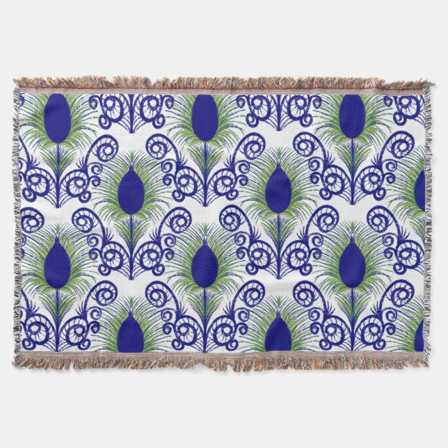 Manta Boho Peacock Feather Jewel Tone-Blue Green (Anverso)