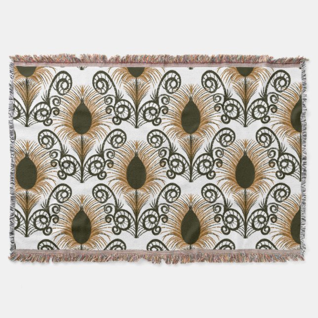 Manta Boho Peacock Feather Jewel Tone-Golden Brown (Anverso)