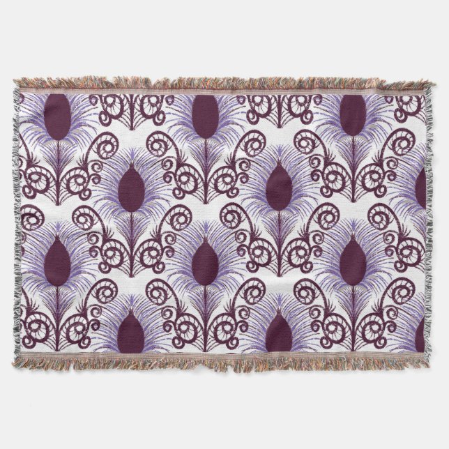 Manta Boho Peacock Feather Jewel Tone-Purple Monocromo (Anverso)