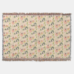 Manta Boho polvoriento sabio verde beige tropical