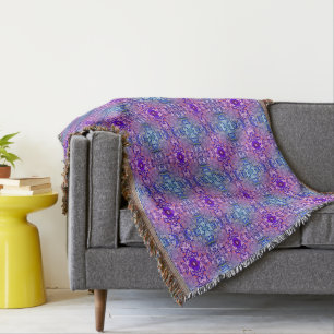 Manta Boho Púrpura Flor Azul Patrón De Trazo