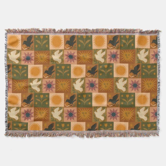 Manta Boho Retro Celestial Sun Moon (Anverso)