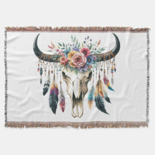 Manta Boho Skull Nativo Estadounidense Feather Colorous