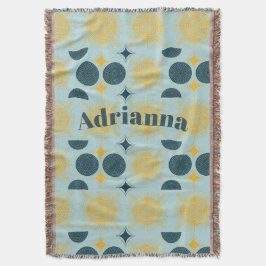 Manta Boho Sun Moon Stars Baby Blue Yellow Personalizado