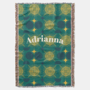 Manta Boho Sun Moon Stars bebé Verde azulado Amarillo pe