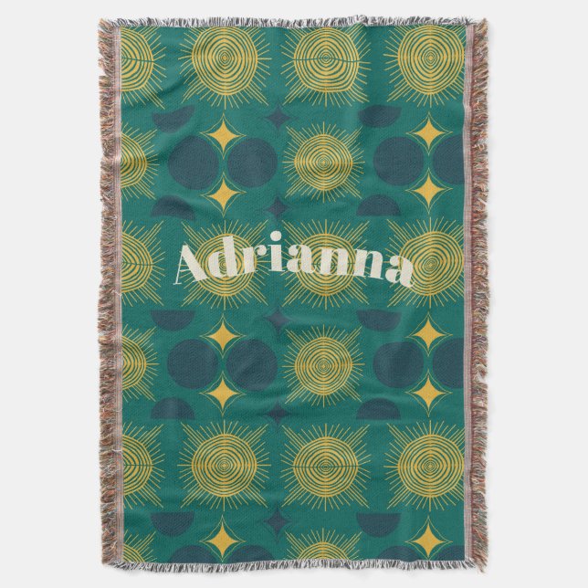 Manta Boho Sun Moon Stars bebé Verde azulado Amarillo pe (Frente vertical)