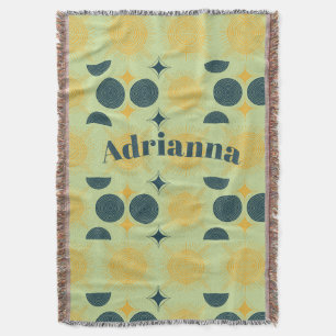 Manta Boho Sun Moon Stars Mint Blue Yellow Personalizado