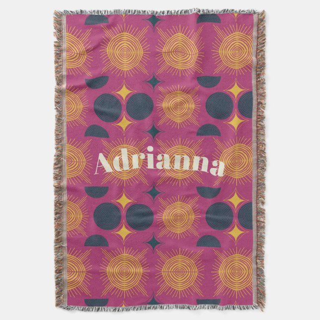 Manta Boho Sun Moon Stars Pink Blue Yellow Personalizado (Frente vertical)