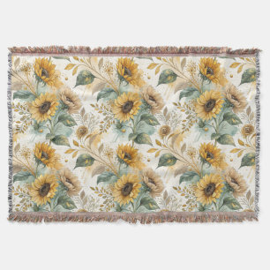 Manta Boho Sunflowers Watercolor Gold