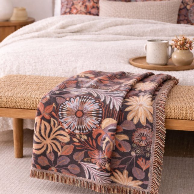Manta Boho Terracotta Floral Pattern Throw Blanket (Subido por el creador)