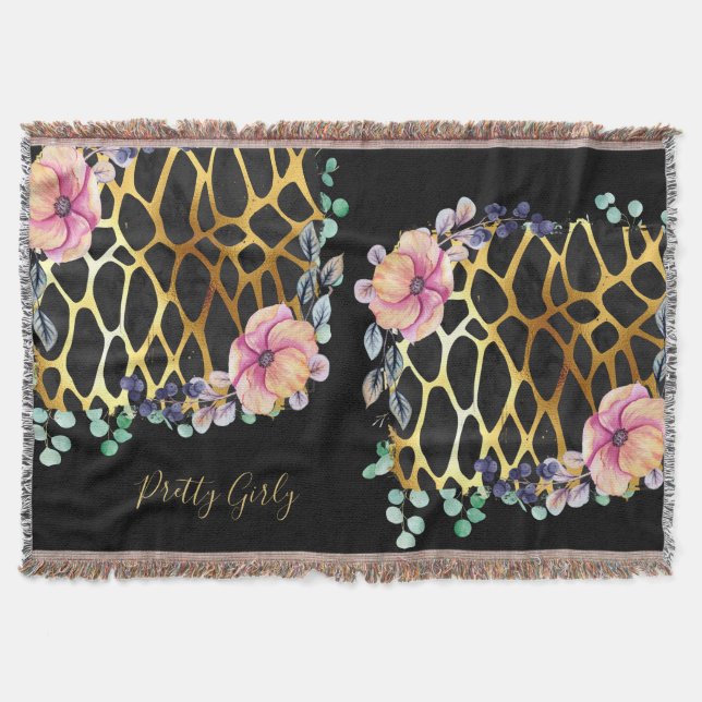 Manta Bonito Girly Purpurina Gold Animal Print Named Gla (Anverso)