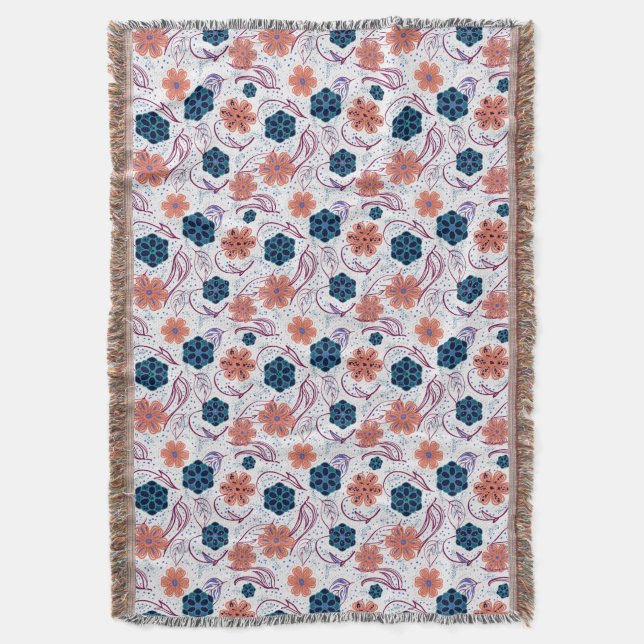 Manta Bonito patrón floral moderno - blanco (Frente vertical)