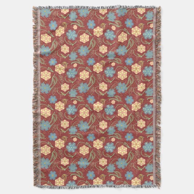 Manta Bonito patrón floral moderno - rojo (Frente vertical)