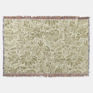Manta Bordado Botánico Toile Floral Patrón Verde Salvia