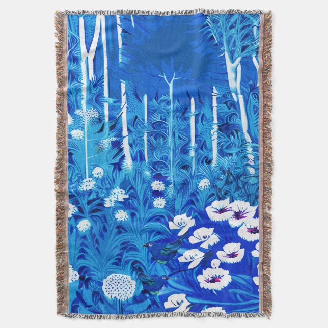 Manta Bosque de fantasía con flores y aves (Frente vertical)