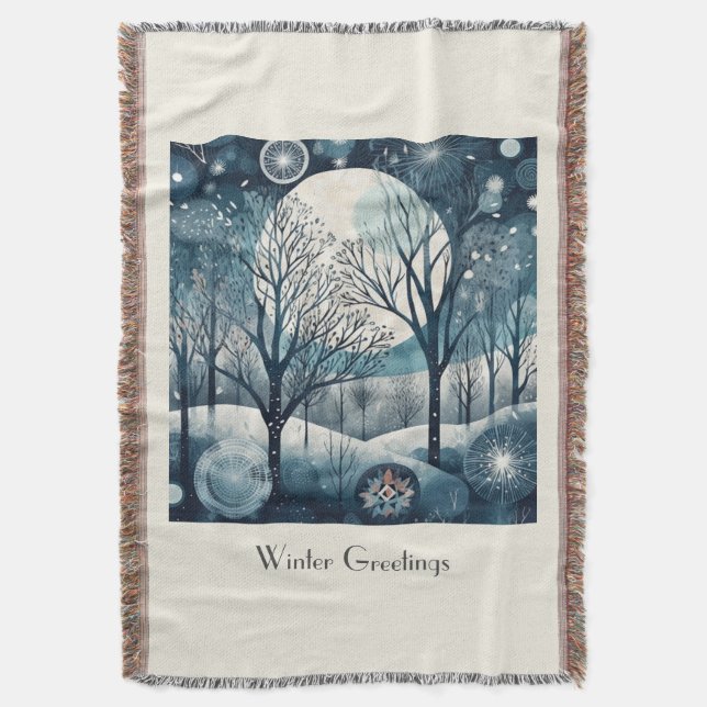 Manta Bosque nórdico iluminado por la luna, personalizab (Frente vertical)