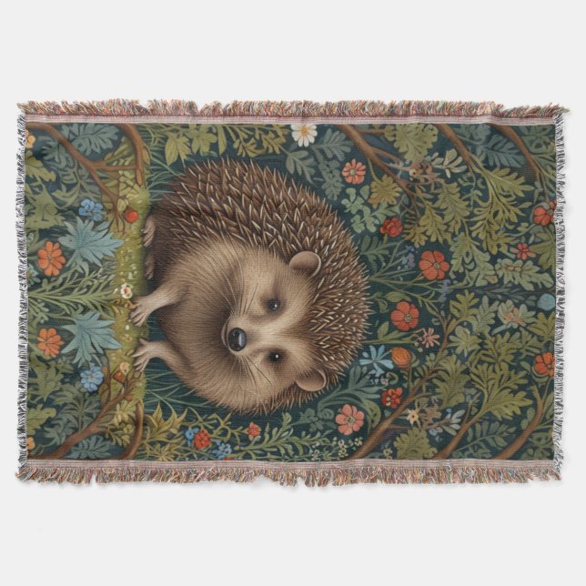 Manta Bosque retro vintage hedgehog woodland botánico (Anverso)