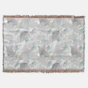 Manta Botánica, gris, hojas, blanco y gris, turquesa