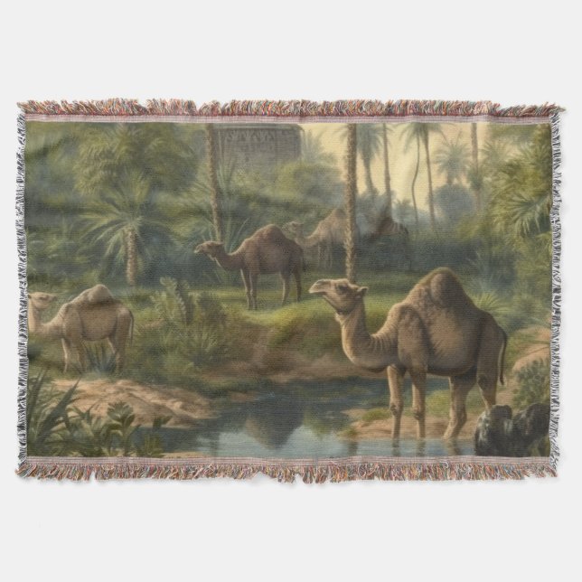 Manta Botánico: dromedarios en la selva cerca de un río (Anverso)