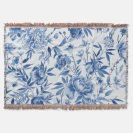 Manta Botánico Floral Acuarela Chinoiserie Azul