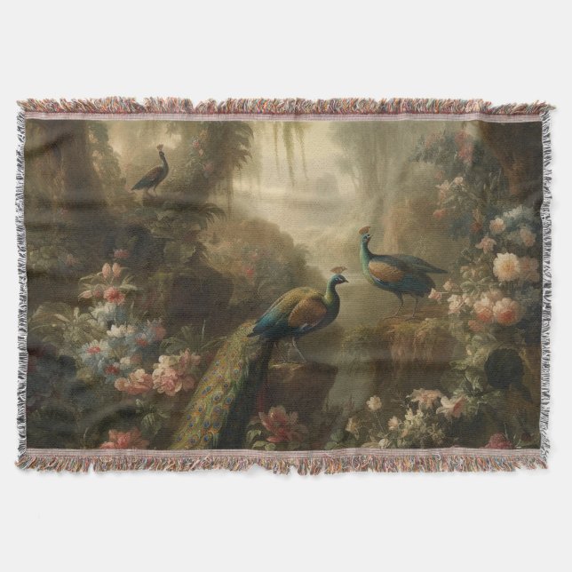 Manta Botánico: tres pavos reales en jardín inglés (Anverso)