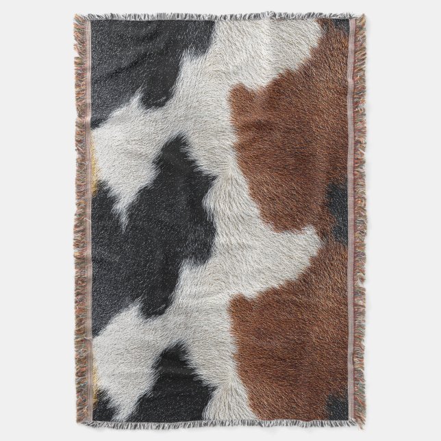 Manta Brown black and white cowhide texture throw pillow (Frente vertical)